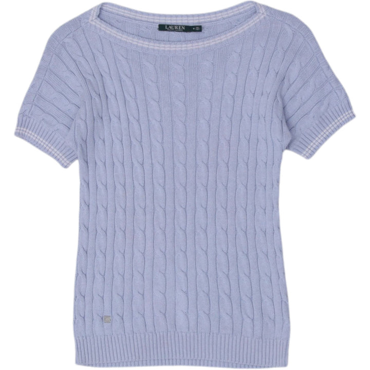 Ladies Ralph Lauren Light Blue Cable Knit Short Sleeve Sweater Size M