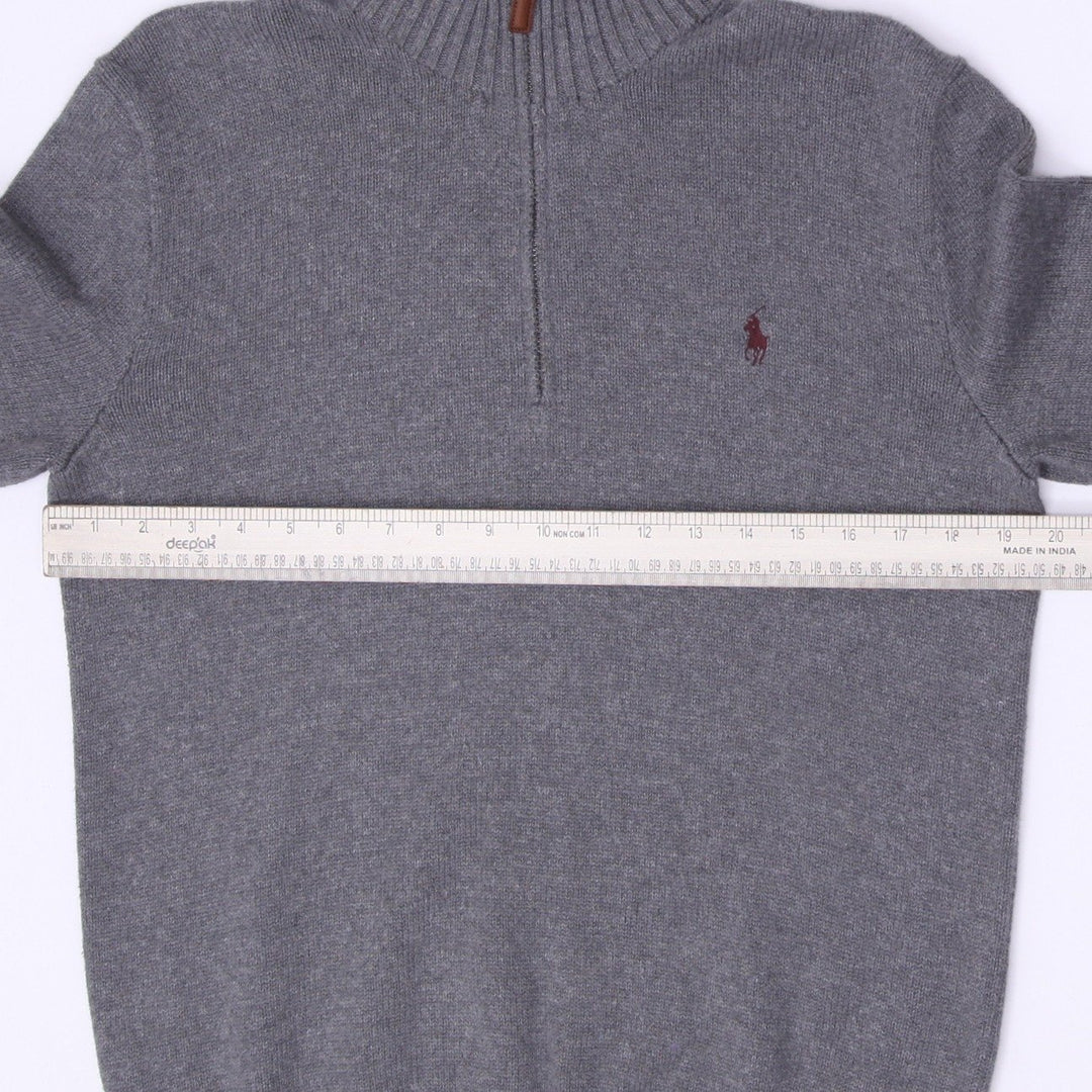 Mens Polo Ralph Lauren Heather Grey Quarter-Zip Cotton Sweater Size S