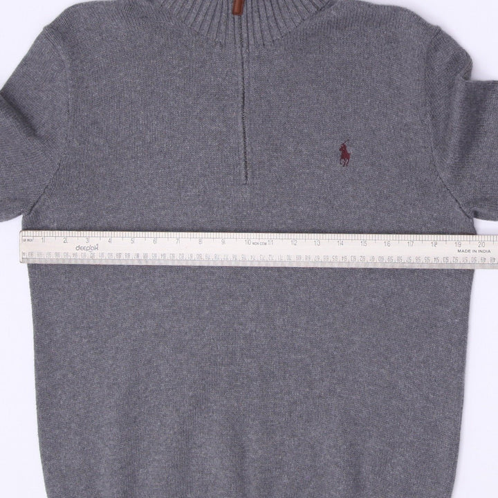Mens Polo Ralph Lauren Heather Grey Quarter-Zip Cotton Sweater Size S