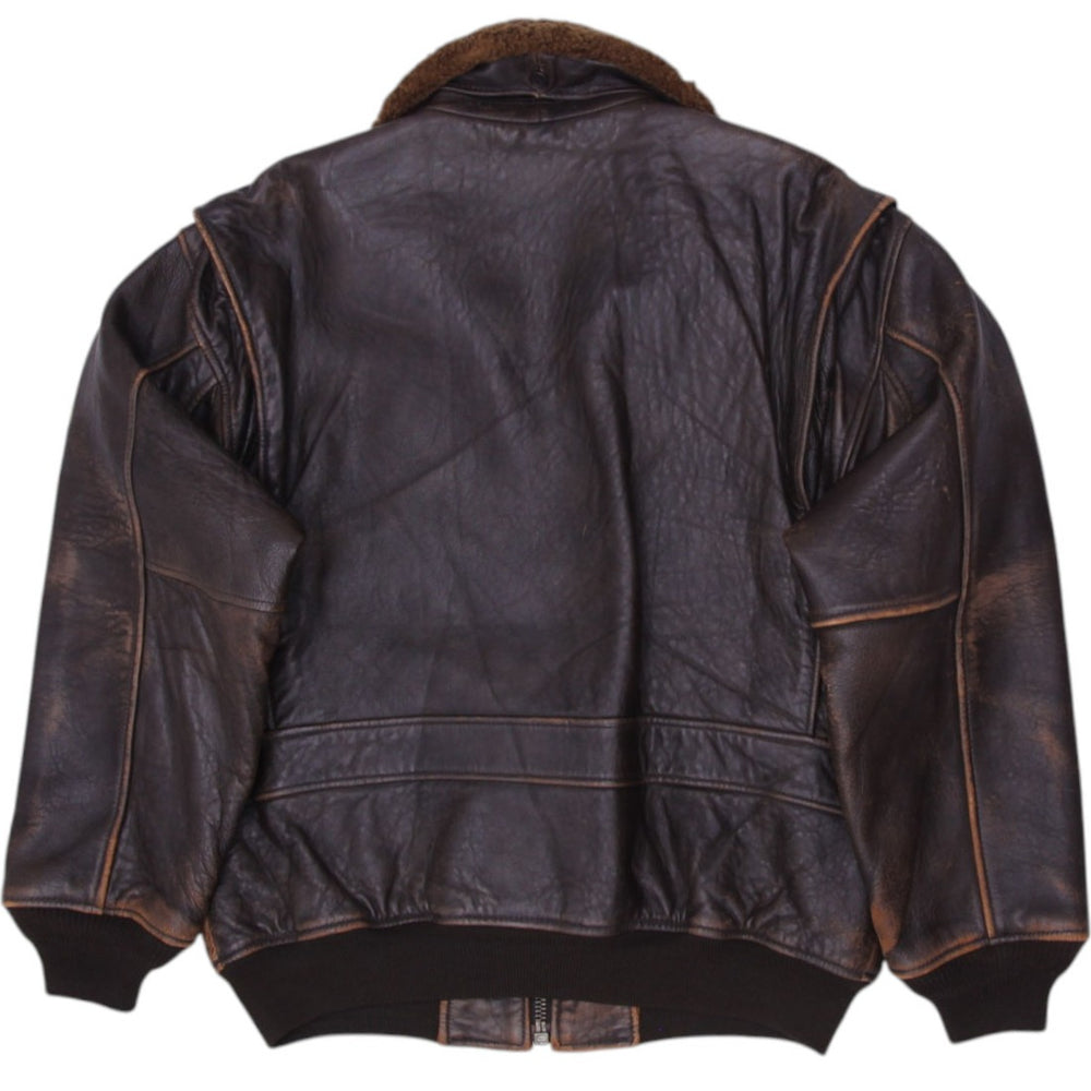 Vintage Mens Avirex Type G-1 Jacket Brown Leather Shearling Collar L | Migration_Jackets - Side View | Fashion Rerun