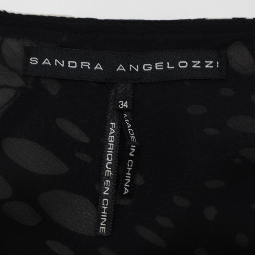 Y2K Ladies Sandra Angelozzi Paneled Monochrome Floral Asymmetrical Hanky Hem