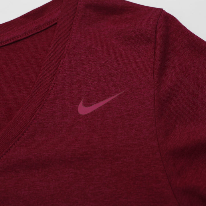 Ladies Nike The Nike Tee Maroon V-Neck Athletic Dri-Fit Activewear Size M