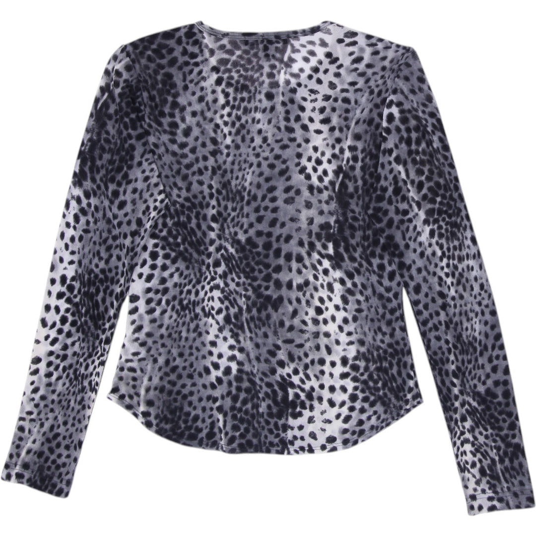 Y2K Ladies Karen Kane Lifestyle Gray Snow Leopard Sheer Mesh Top Size L