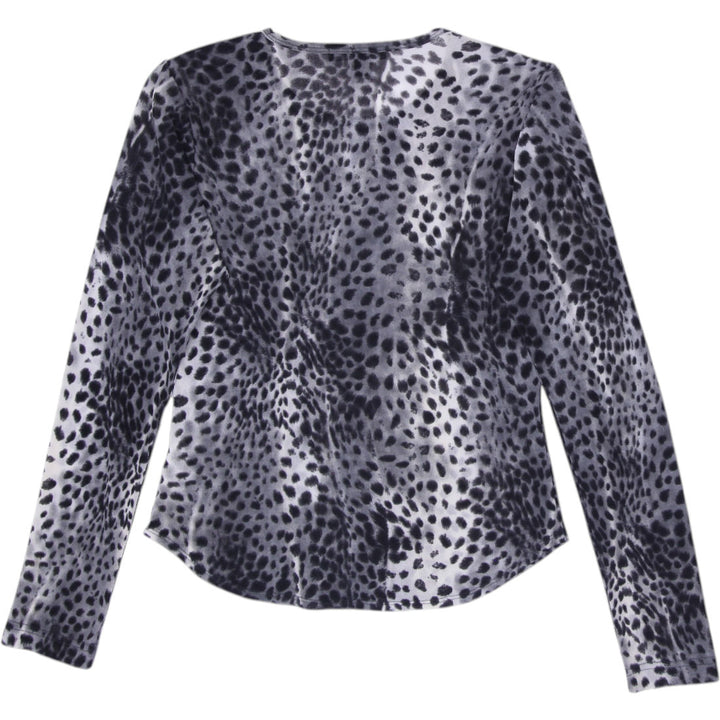 Y2K Ladies Karen Kane Lifestyle Gray Snow Leopard Sheer Mesh Top Size L