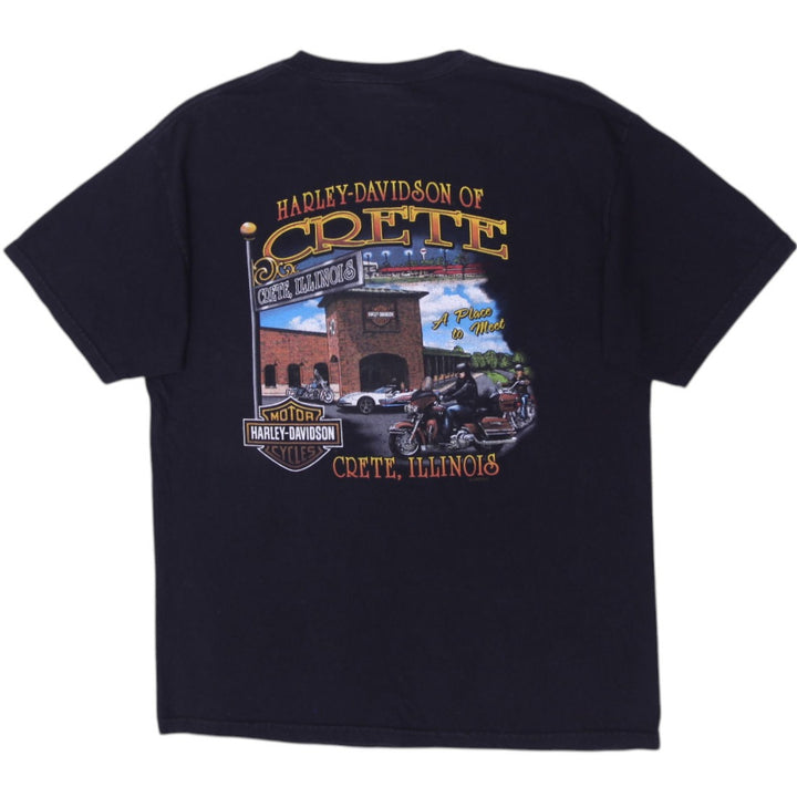 Mens Harley Davidson Black Crete Illinois Graphic T-Shirt Made in USA size L