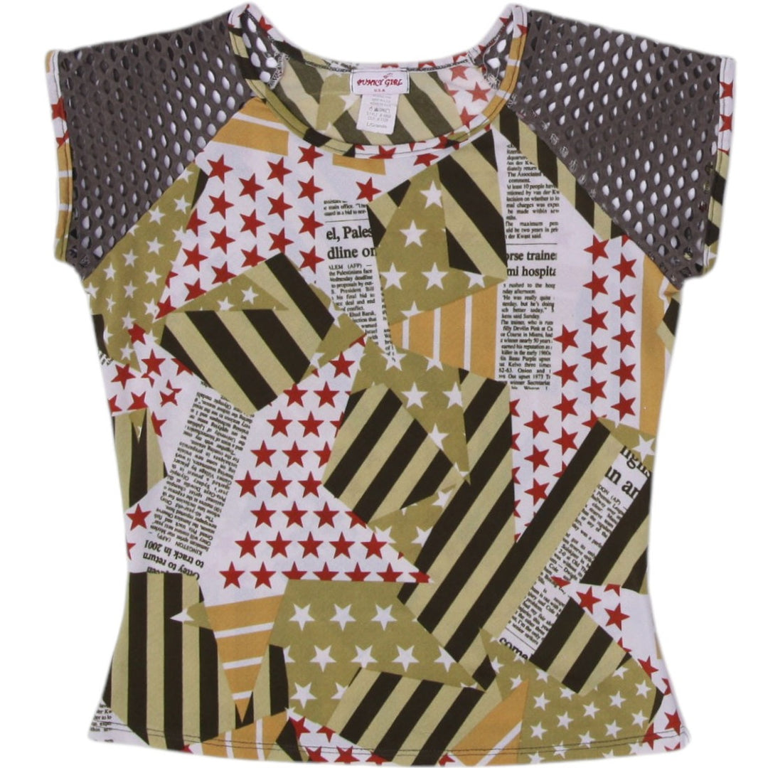 Y2K Ladies Graphic Striped Star Print Casual Tee Size S