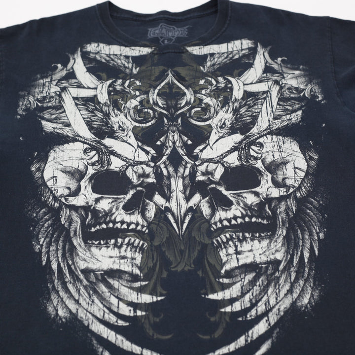Y2K Mens MMA Elite T-Shirt Black Gothic Skull Graphic Size L
