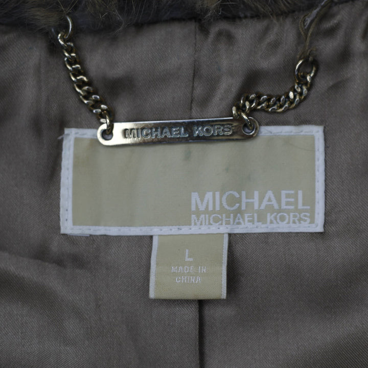 Michael Kors Luxury Real Rabbit Fur Vest L Brown Pieced Natural Toggle Closure