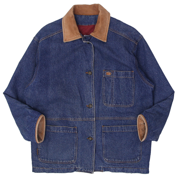 Vintage Timberland Leather Collar Denim Jacket Barn Coat