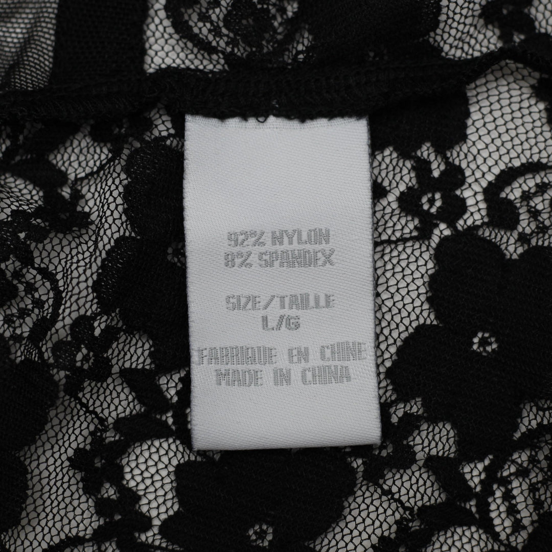 Ladies Black Floral Lace Sleeveless Bodysuit Size Large Sheer Mesh Panel Top