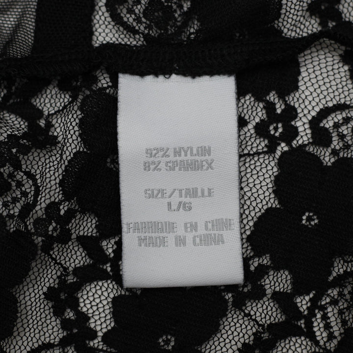 Ladies Black Floral Lace Sleeveless Bodysuit Size Large Sheer Mesh Panel Top
