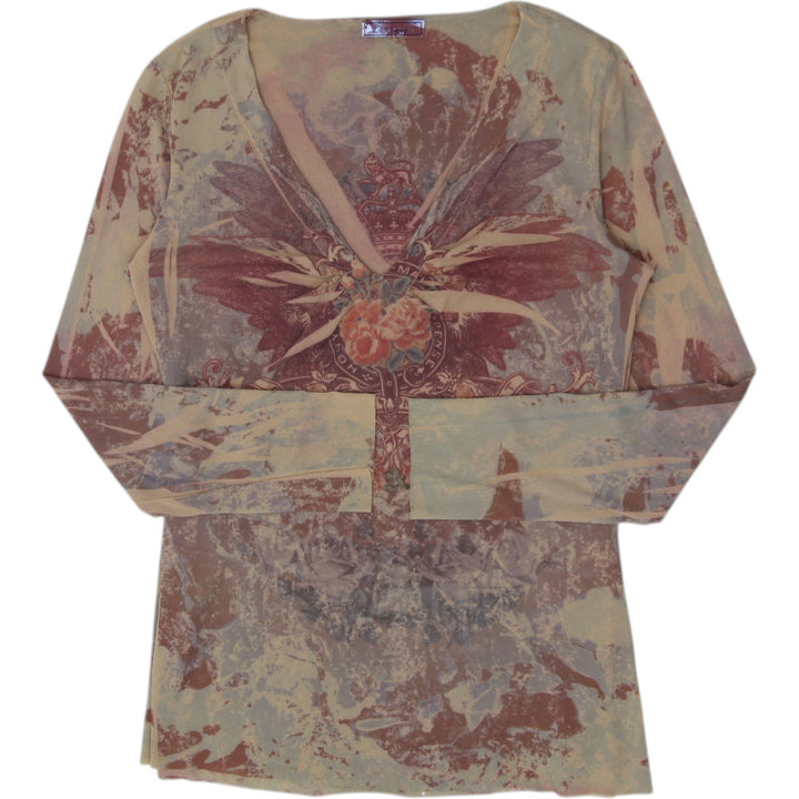 Y2K Ladies Multi Color Abstract Design Long Sleeve Top Size M | Migration_Y2K Tops | Fashion Rerun