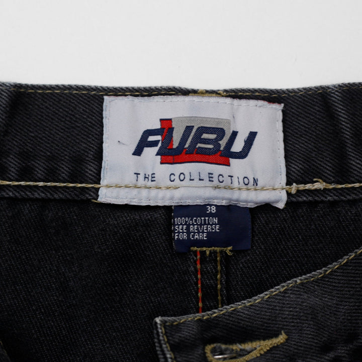 Y2K Mens FUBU Denim Shorts Black Embroidered Logo