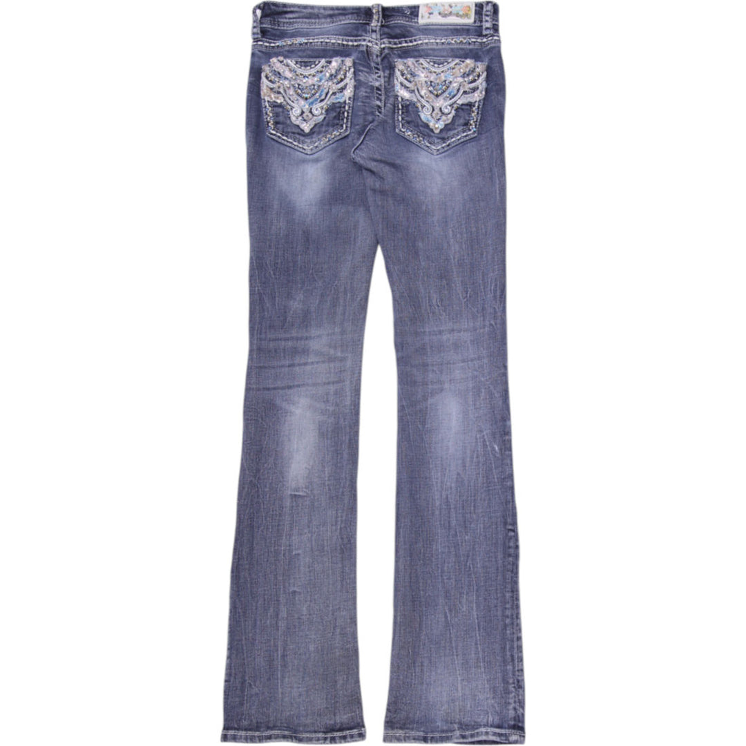 Y2K Ladies Grace in LA Embroidered Distressed Boot Cut Jeans Size 26
