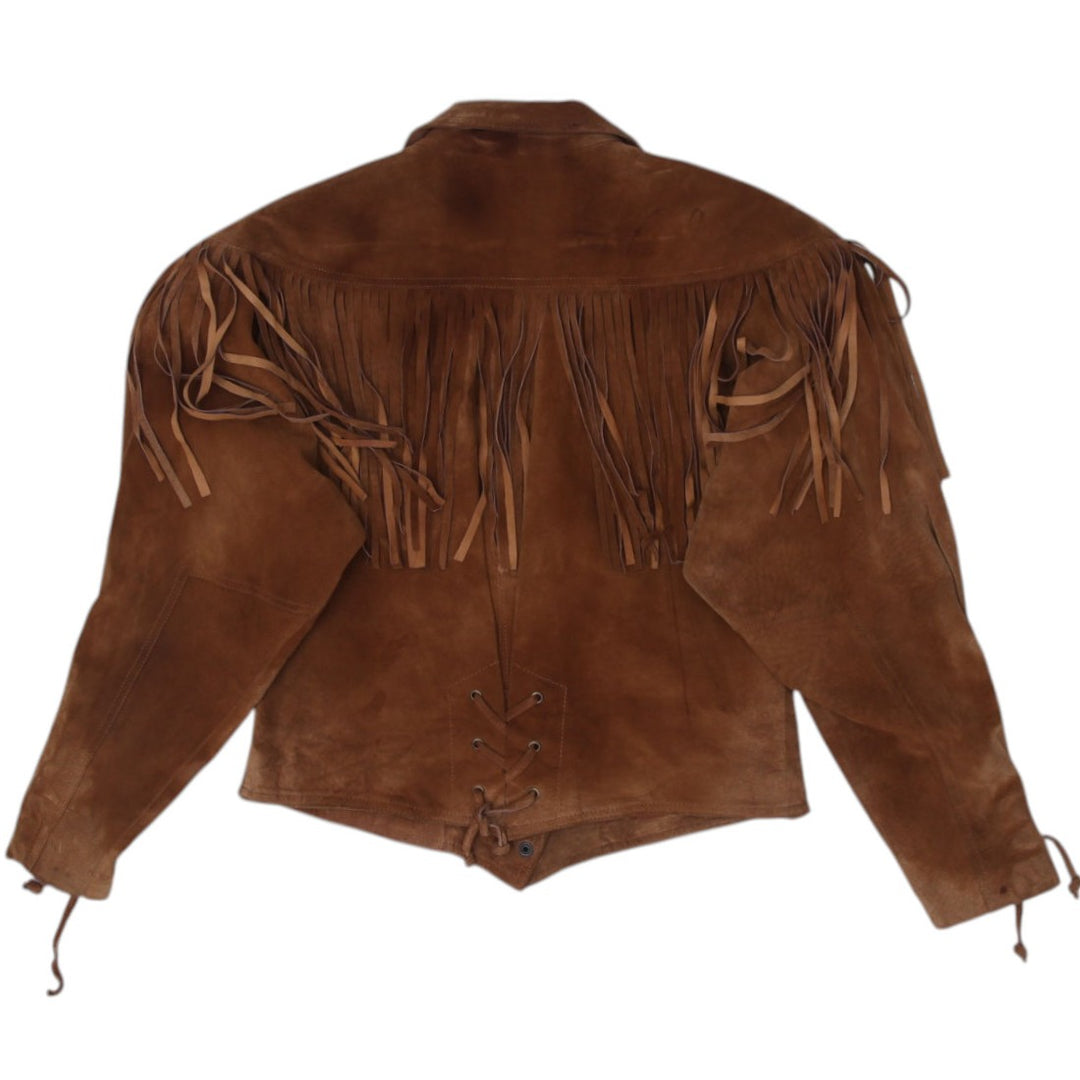 Vintage Ladies Western Winlit Cowgirl Fringe Jacket Brown Leather Suede M
