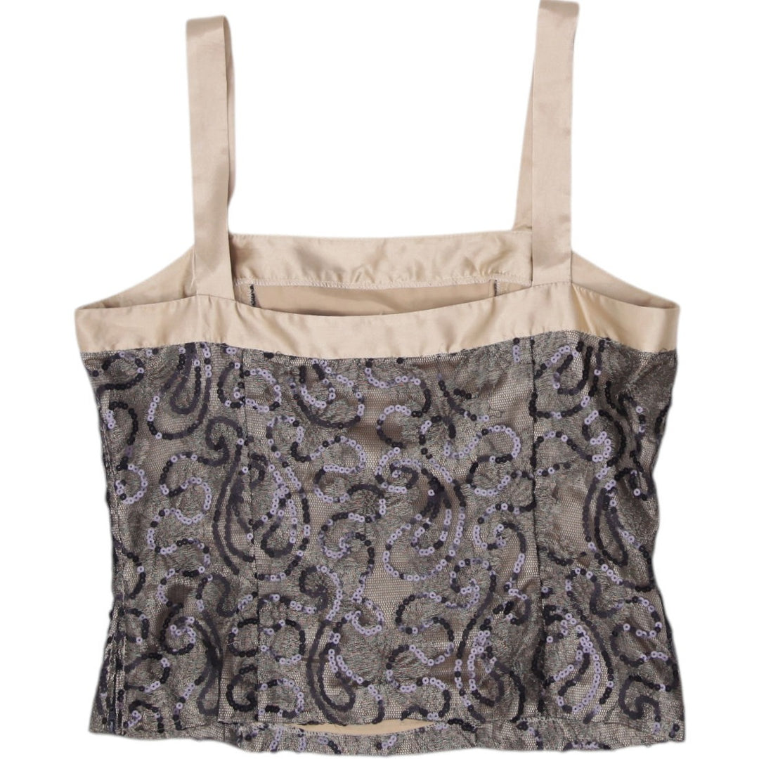 Y2K Ladies NueVa Gold Metallic Brocade Cami Top Made in Canada Size 12