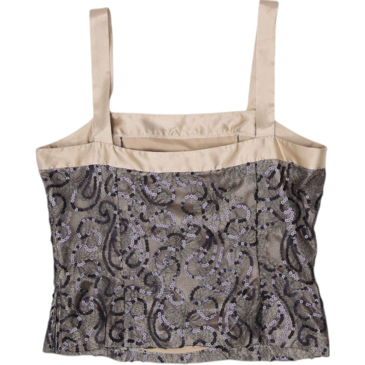 Y2K Ladies NueVa Gold Metallic Brocade Cami Top Made in Canada Size 12