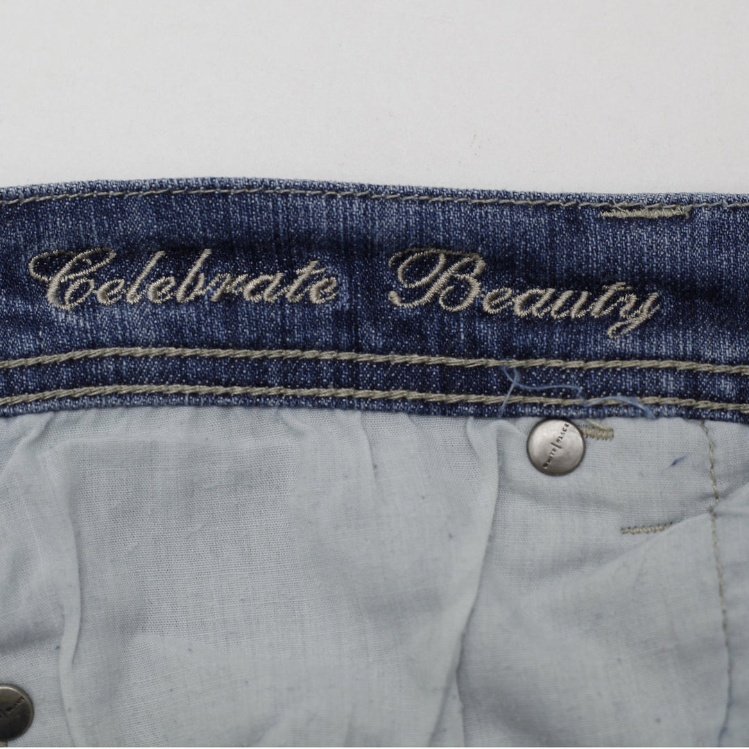 Y2K Ladies Noir Embellished Studded Bootcut Denim Jeans Blue Size 6R