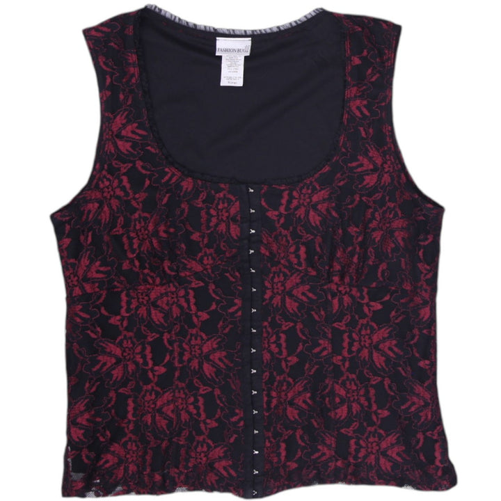 Y2K Ladies Fashion Bug Red & Black Lace Hook & Eye Top Size XL