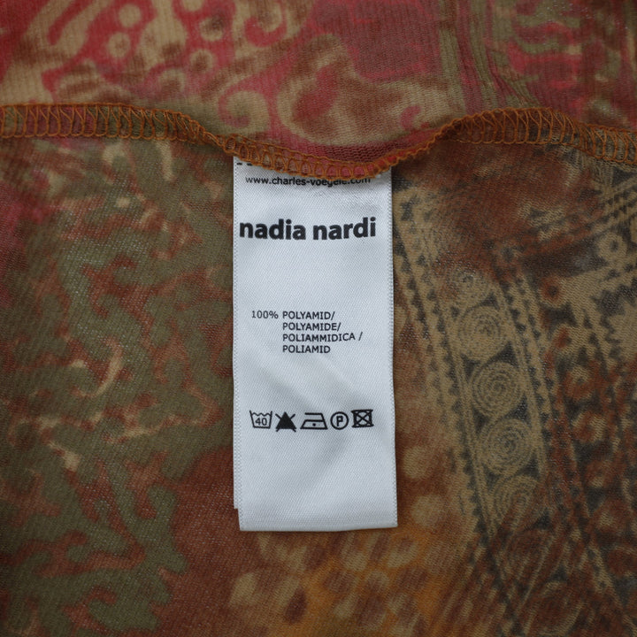 Y2K Ladies Nadia Nardi Mesh Top Orange Boho Paisley Size S