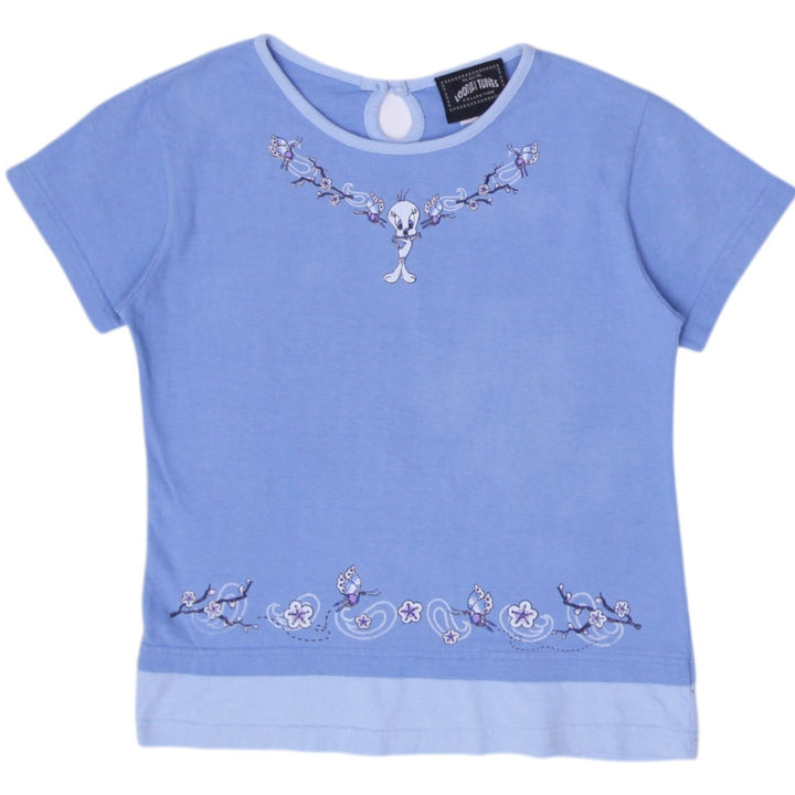 Y2K Ladies Looney Tunes Tweety Vintage-Style Light Blue Embroidered Baby Tee