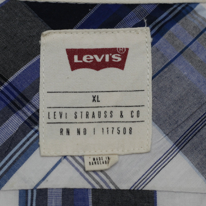 Mens Levi's Blue & Black Plaid Short Sleeve Button-Up Shirt Size XL