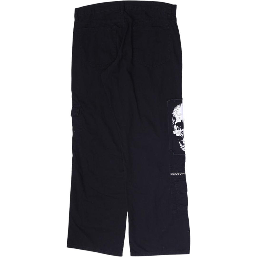 Y2K Mens Hot Topic Cargo Pants Black Skull Patch Graphic Size 34