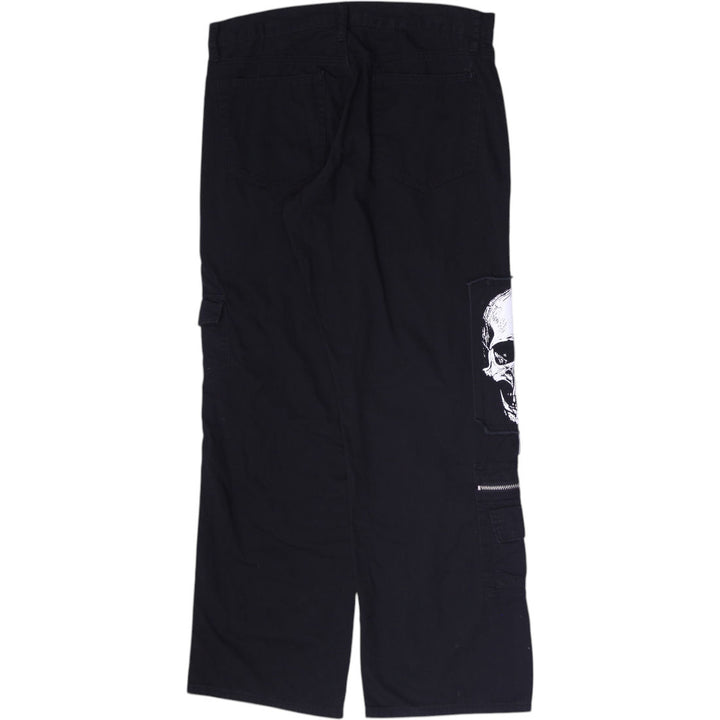 Y2K Mens Hot Topic Cargo Pants Black Skull Patch Graphic Size 34