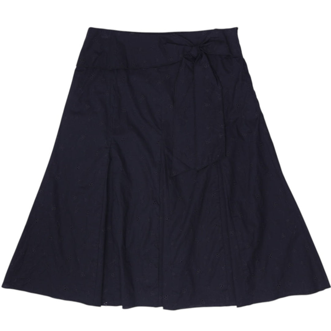 Y2K Final Touch Black Eyelet Embroidery Tie-Waist A-Line Flare Midi Skirt Size M