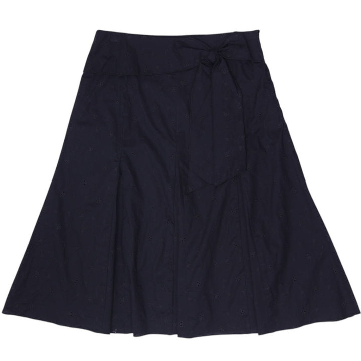 Y2K Final Touch Black Eyelet Embroidery Tie-Waist A-Line Flare Midi Skirt Size M