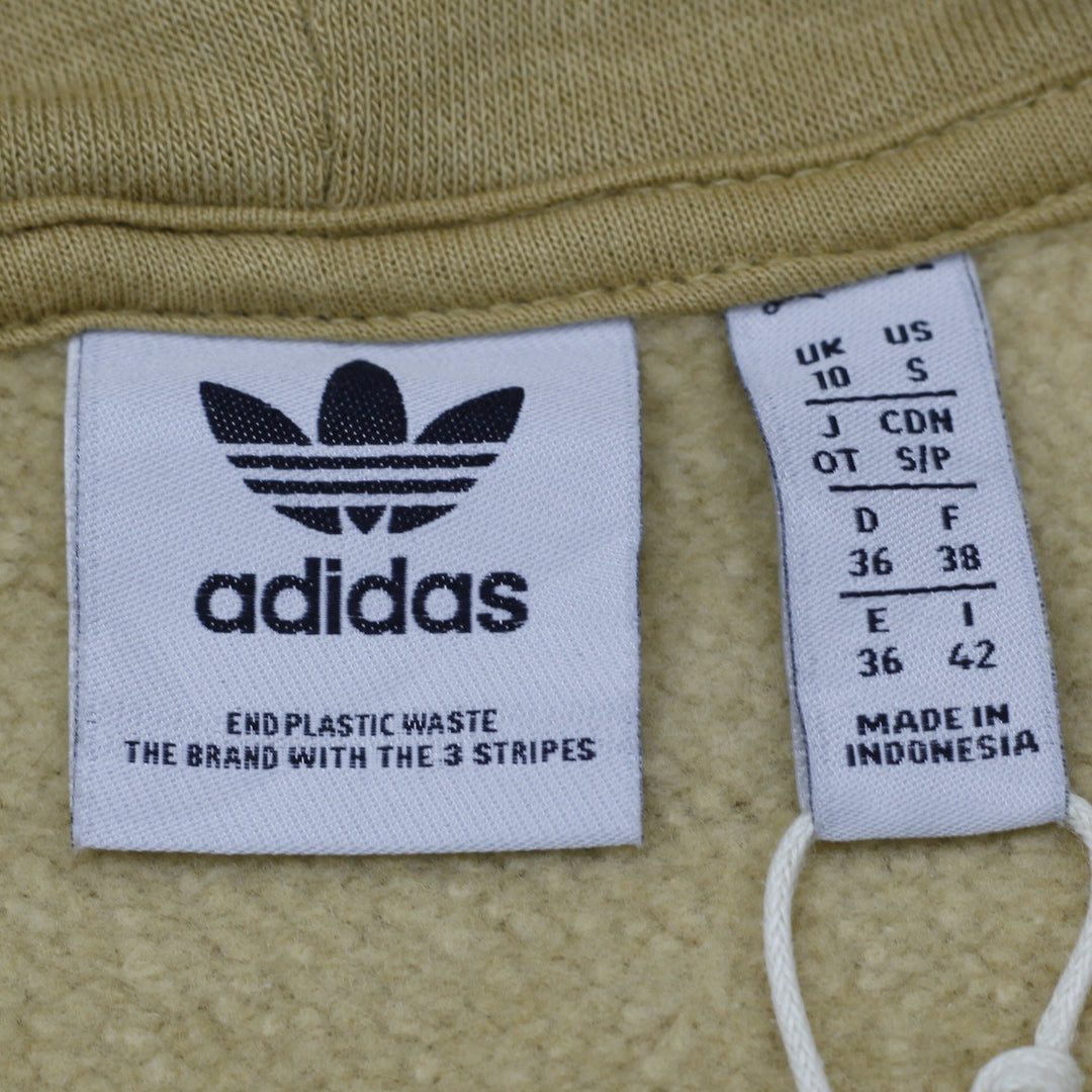 Ladies Adidas Originals Cropped Fleece Hoodie Khaki Tan Size S (UK 10)