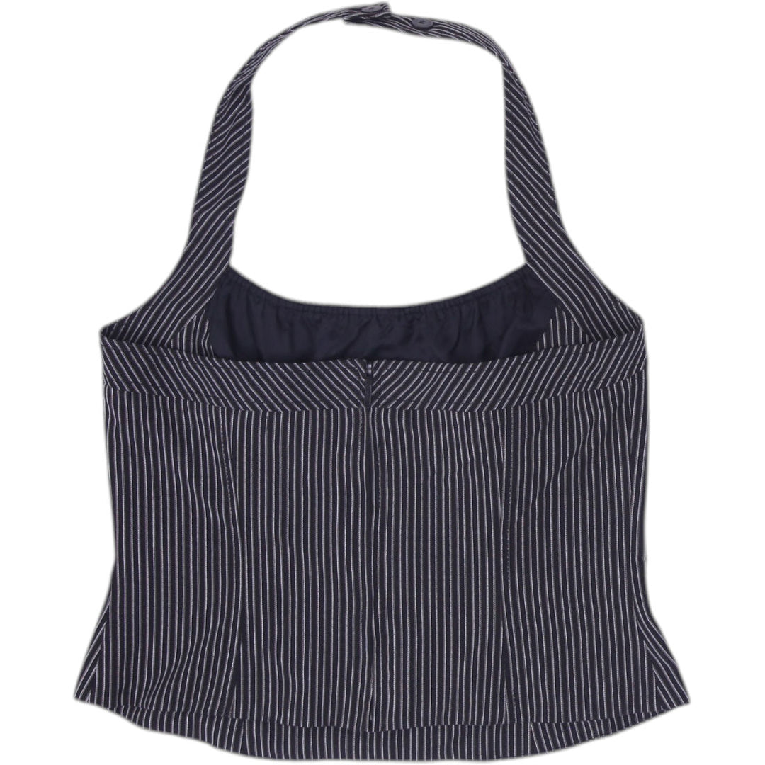 Y2K Ladies Franco Mirabelli Halter Crop Top Black Striped