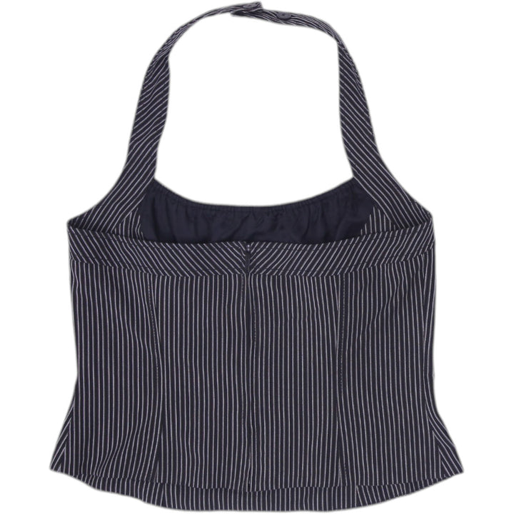 Y2K Ladies Franco Mirabelli Halter Crop Top Black Striped