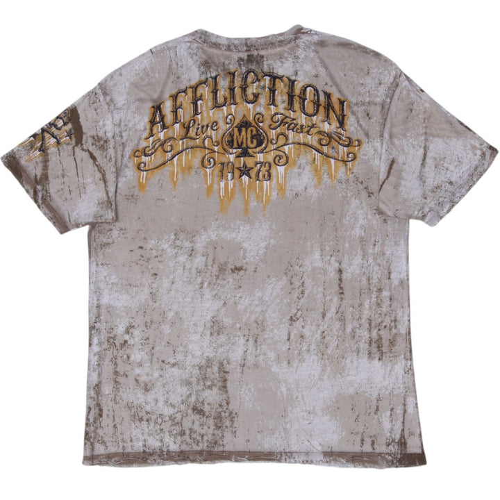 Y2K Mens Affliction Skull Diamond Gold Foil Bleach Wash Shirt Made in USA 3XL