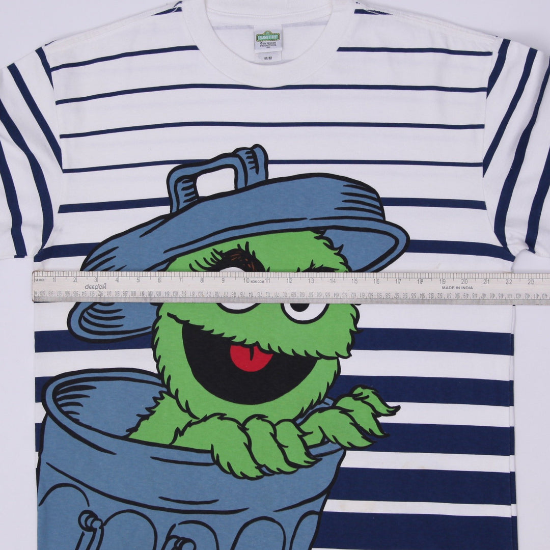 Vintage 90s Sesame Street Oscar The Grouch Striped T-Shirt Size M