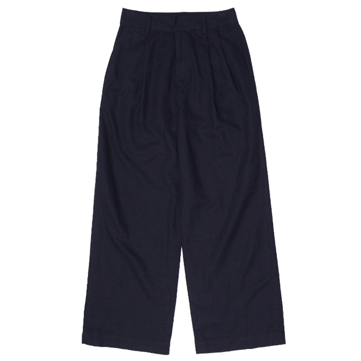 Ladies Gap Pleated Linen Navy Wide Leg Pants