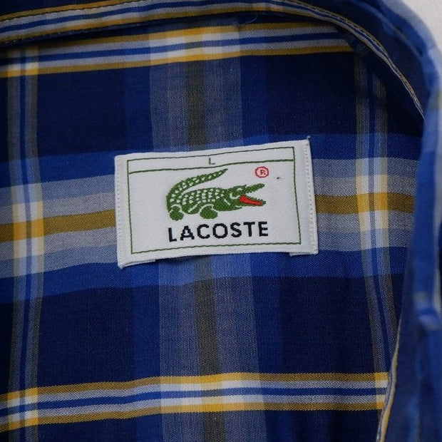 Vintage Mens Lacoste Short Sleeve Shirt Blue Plaid Casual | Migration_Shirt UAENAT20 - Back View | Fashion Rerun