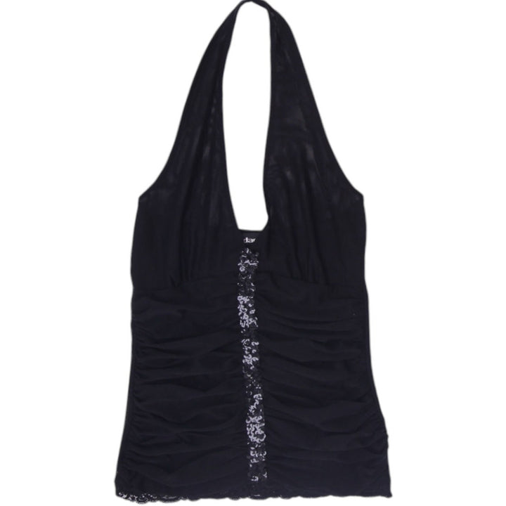 Y2K Ladies Danza Halter Top Black Mesh Ruched Sparkle