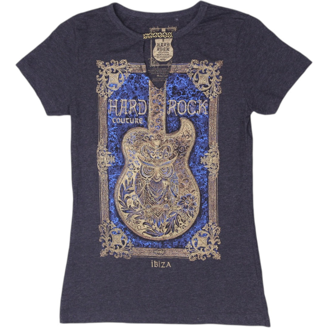 Y2K Ladies Hard Rock Cafe Ibiza Couture Beaded Notch Neck T-Shirt Size S
