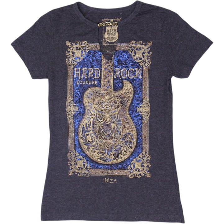 Y2K Ladies Hard Rock Cafe Ibiza Couture Beaded Notch Neck T-Shirt Size S