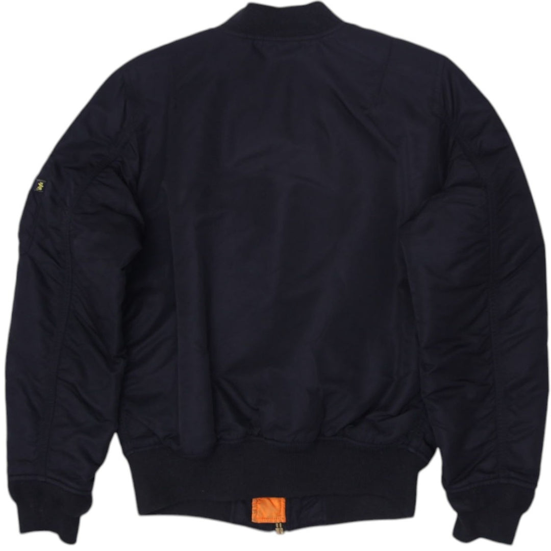 Vintage Mens Alpha Industries MA-1 Bomber Jacket Black Orange Reversible S | Migration_Jackets - Side View | Fashion Rerun