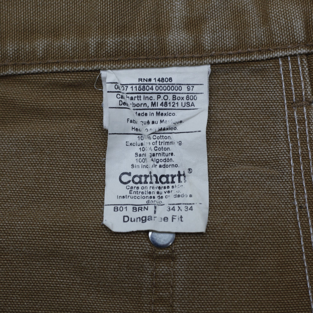 Mens Carhartt B01 BRN Dungaree Fit Double Knee Workwear Customize Belt Pants Size 34x34 | Migration_Pants WW | Fashion Rerun