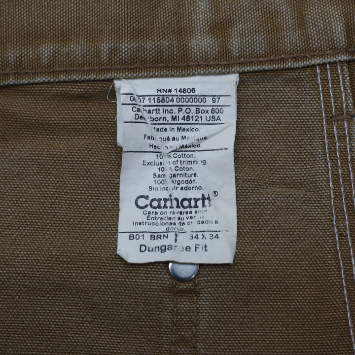 Mens Carhartt B01 BRN Dungaree Fit Double Knee Workwear Customize Belt Pants Size 34x34 | Migration_Pants WW | Fashion Rerun