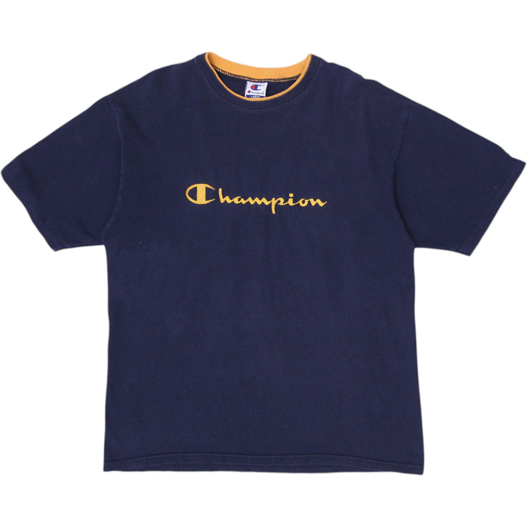 Vintage Champion Embroidered Logo Cotton T-Shirt Size L