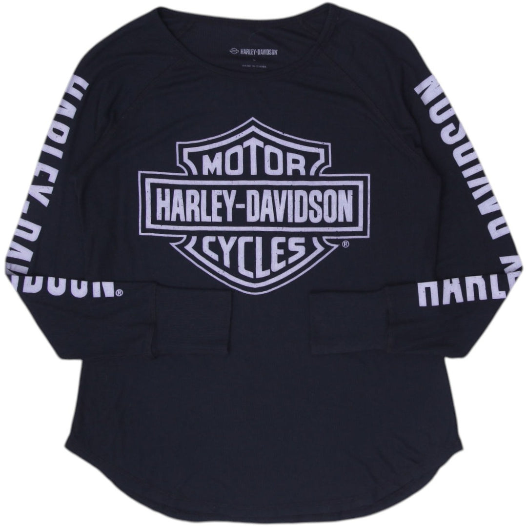 Mens Harley Davidson Shirt Black Long Sleeve Graphic Logo Size L