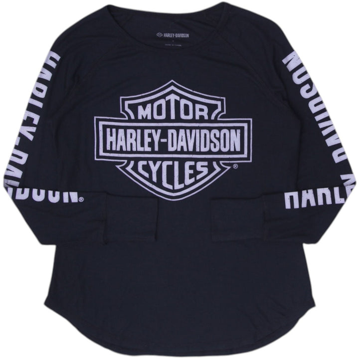 Mens Harley Davidson Shirt Black Long Sleeve Graphic Logo Size L
