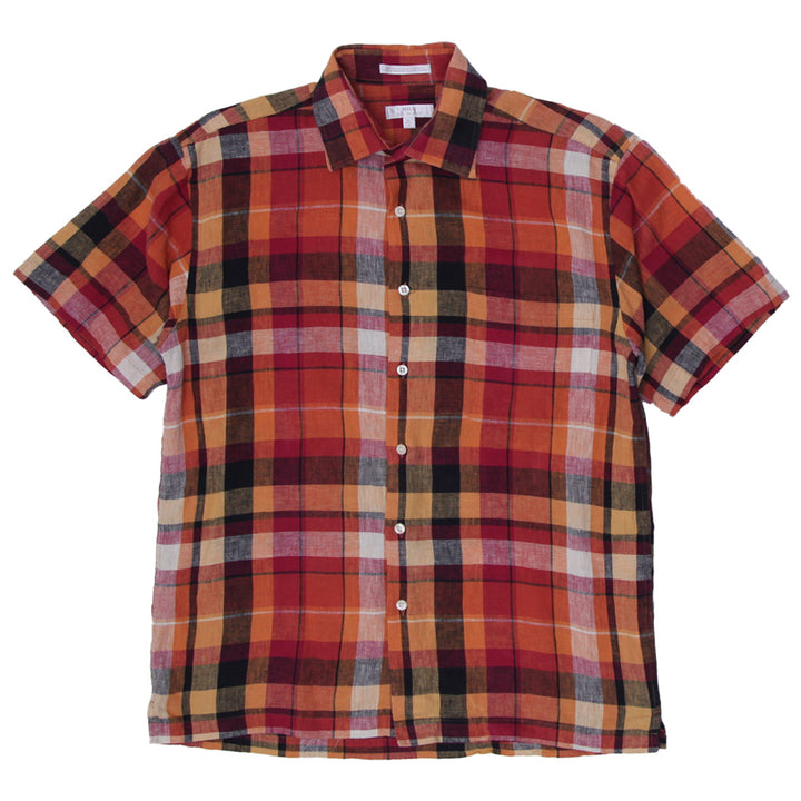 Mens Bill Blass Linen Cotton Flannel Short Sleeve Shirt