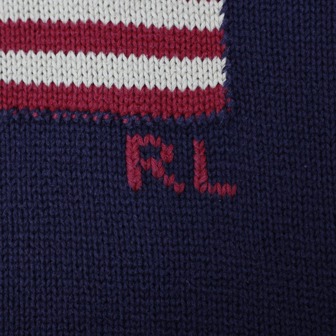 Vintage Ralph Lauren Navy American Flag Logo Knitwear Hoodie Size S | Migration_Hoodies - Detail View | Fashion Rerun