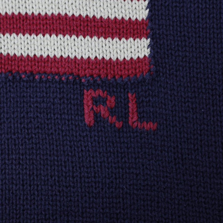 Vintage Ralph Lauren Navy American Flag Logo Knitwear Hoodie Size S | Migration_Hoodies - Detail View | Fashion Rerun