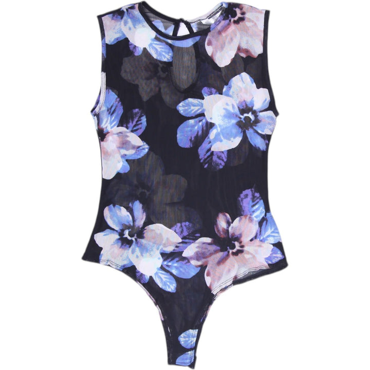 Y2K Ladies Streetwear Society Floral Mesh Sleeveless Bodysuit Size M